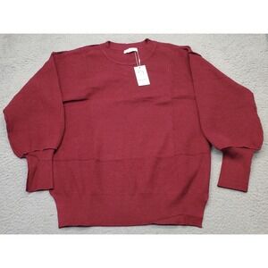 Moshu Sweater Womens Small Burgundy Ribbed Knit Long Sleeve Crew Neck Pullover